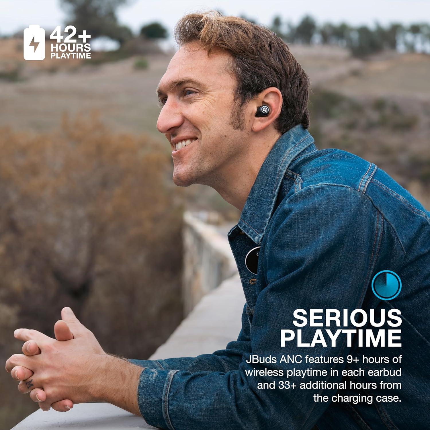 imageJLab JBuds ANC 3 True Wireless Earbuds with Charging Case 42 Hours of Total Playtime 9 Hours Per Charge Smart Active Noise Canceling Custom Sound Via App Multipoint Connect Google Fast PairBlack