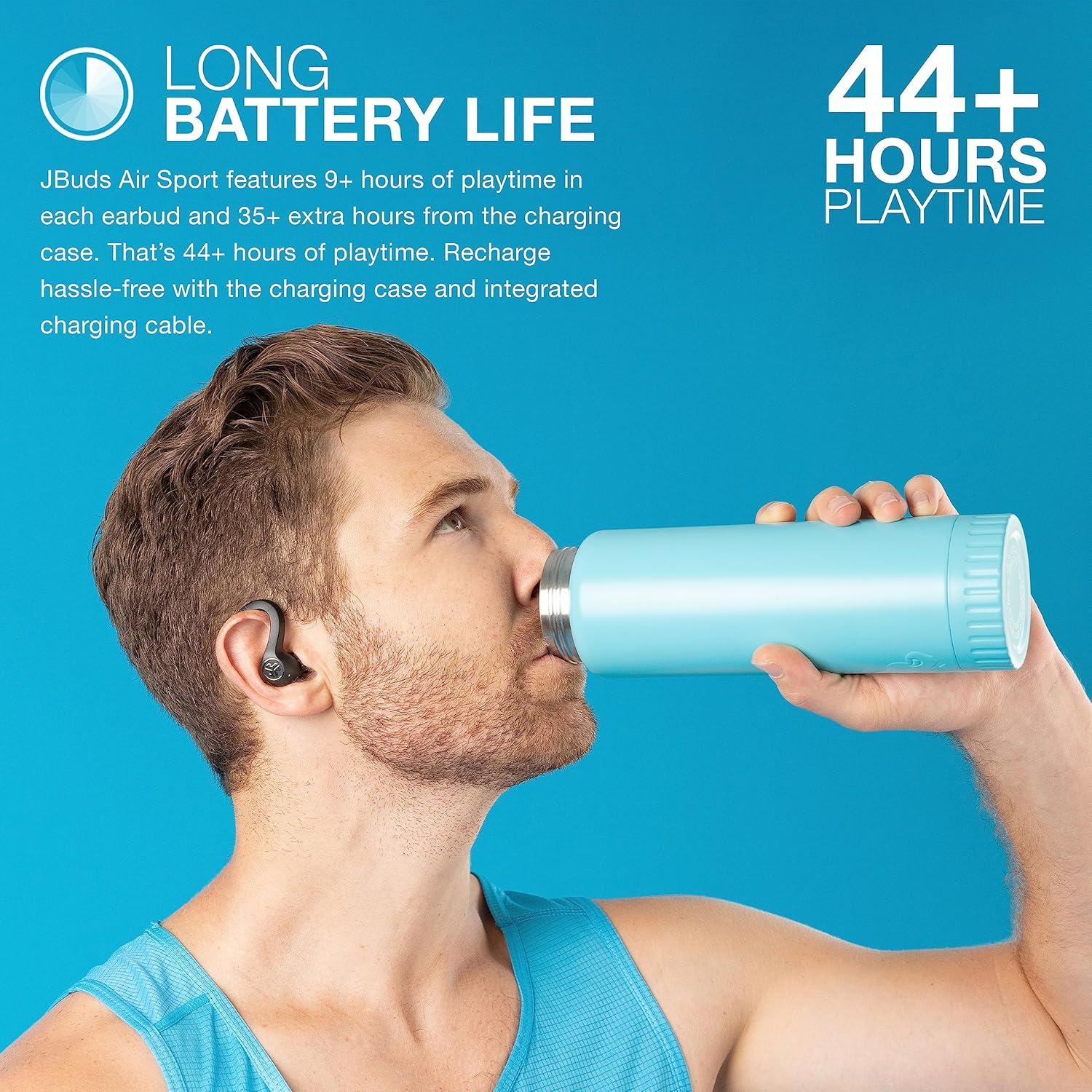 imageJLab JBuds Air Sport True Wireless Bluetooth Earbuds  Charging Case Black IP66 Sweat Resistance Class 1 Bluetooth 50 Connection 3 EQ Sound Settings JLab Signature Balanced Bass BoostBlack