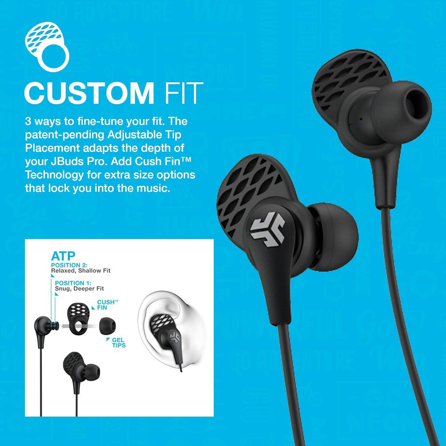 imageJLab JBuds Pro Bluetooth Wireless Signature Earbuds Teal Titanium 10mm Drivers 10Hour Battery Life Music Controls Noise Isolation Bluetooth 41 Extra Gel Tips and Cush FinsBlack