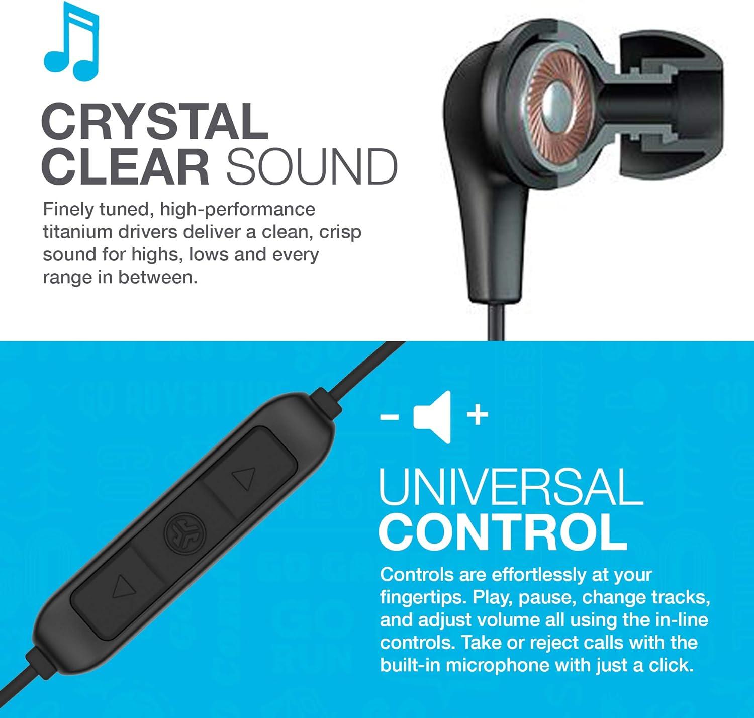 imageJLab JBuds Pro Bluetooth Wireless Signature Earbuds Teal Titanium 10mm Drivers 10Hour Battery Life Music Controls Noise Isolation Bluetooth 41 Extra Gel Tips and Cush FinsBlue