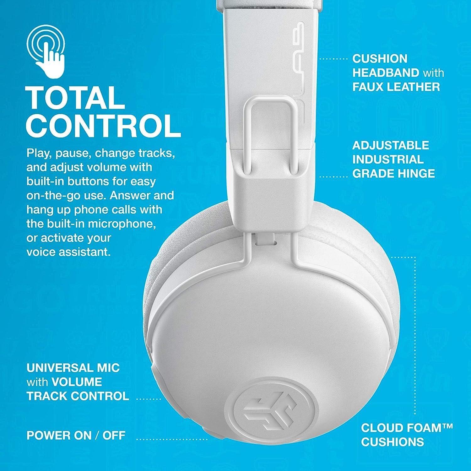 imageJLab Studio ANC OnEar Wireless Headphones Black 34 Hour Bluetooth 5 Playtime 28 Hour with Active Noise Cancellation EQ3 Custom Sound UltraPlush Faux Leather ampamp Cloud Foam CushionsWhite