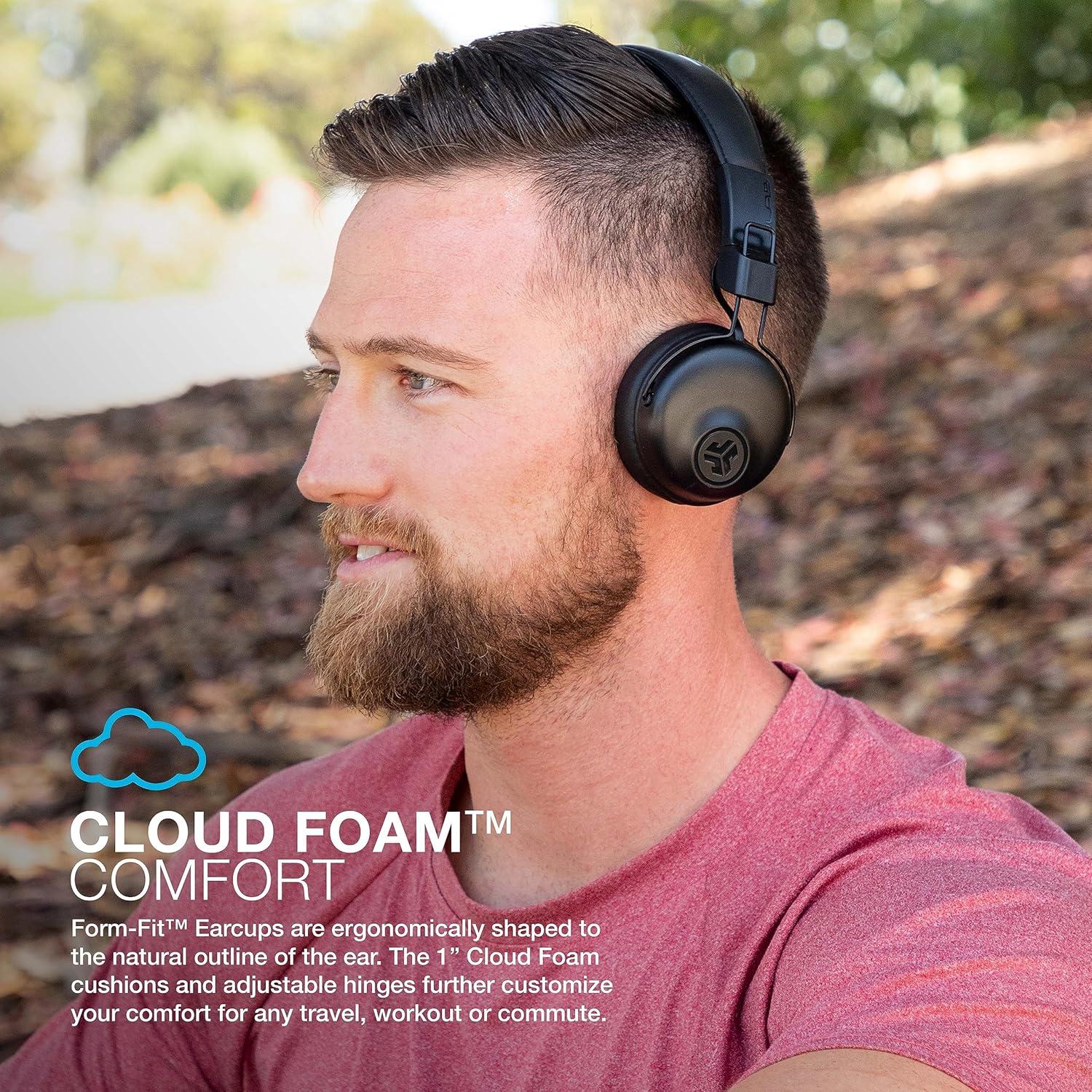 imageJLab Studio ANC OnEar Wireless Headphones Black 34 Hour Bluetooth 5 Playtime 28 Hour with Active Noise Cancellation EQ3 Custom Sound UltraPlush Faux Leather ampamp Cloud Foam CushionsBlack
