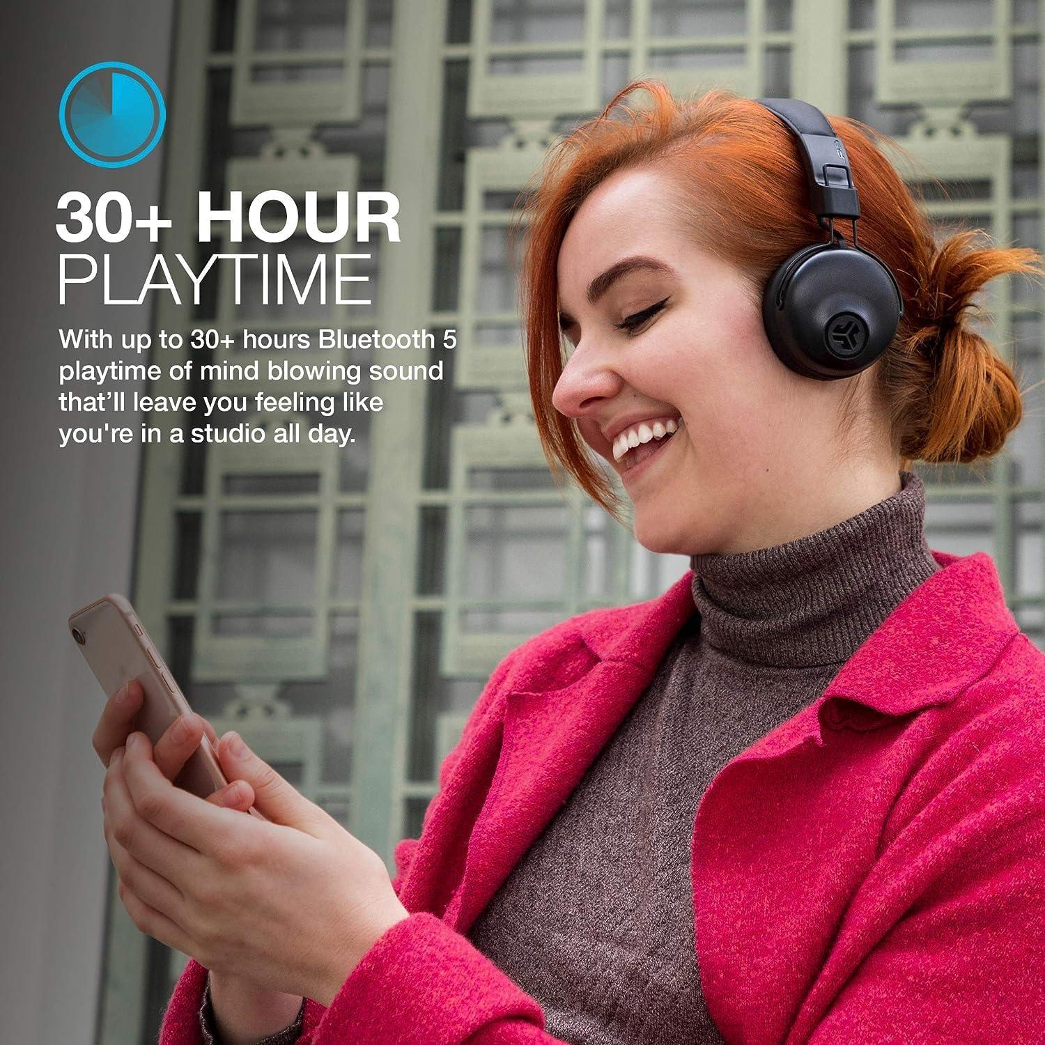 imageJLab Studio ANC OnEar Wireless Headphones Black 34 Hour Bluetooth 5 Playtime 28 Hour with Active Noise Cancellation EQ3 Custom Sound UltraPlush Faux Leather ampamp Cloud Foam CushionsBlack