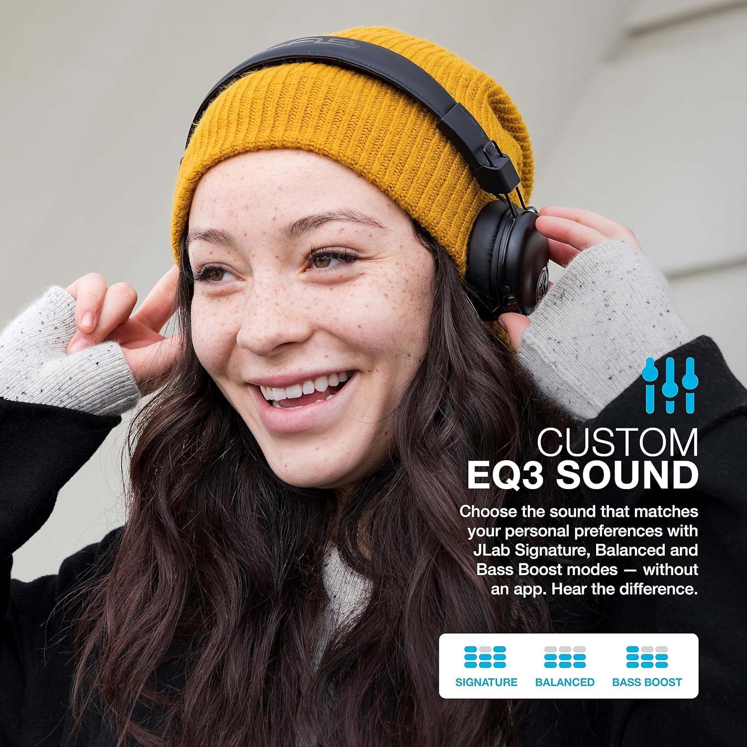 imageJLab Studio ANC OnEar Wireless Headphones Black 34 Hour Bluetooth 5 Playtime 28 Hour with Active Noise Cancellation EQ3 Custom Sound UltraPlush Faux Leather ampamp Cloud Foam CushionsBlack