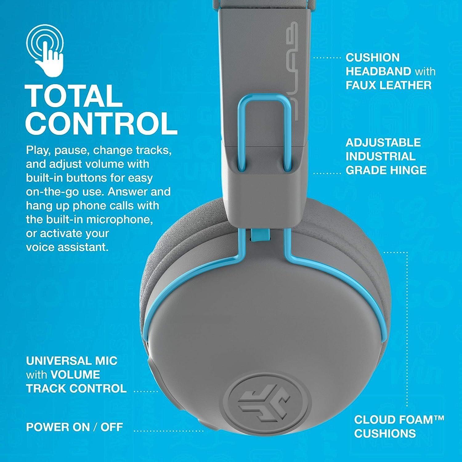 imageJLab Studio ANC OnEar Wireless Headphones Black 34 Hour Bluetooth 5 Playtime 28 Hour with Active Noise Cancellation EQ3 Custom Sound UltraPlush Faux Leather ampamp Cloud Foam CushionsGray  Blue