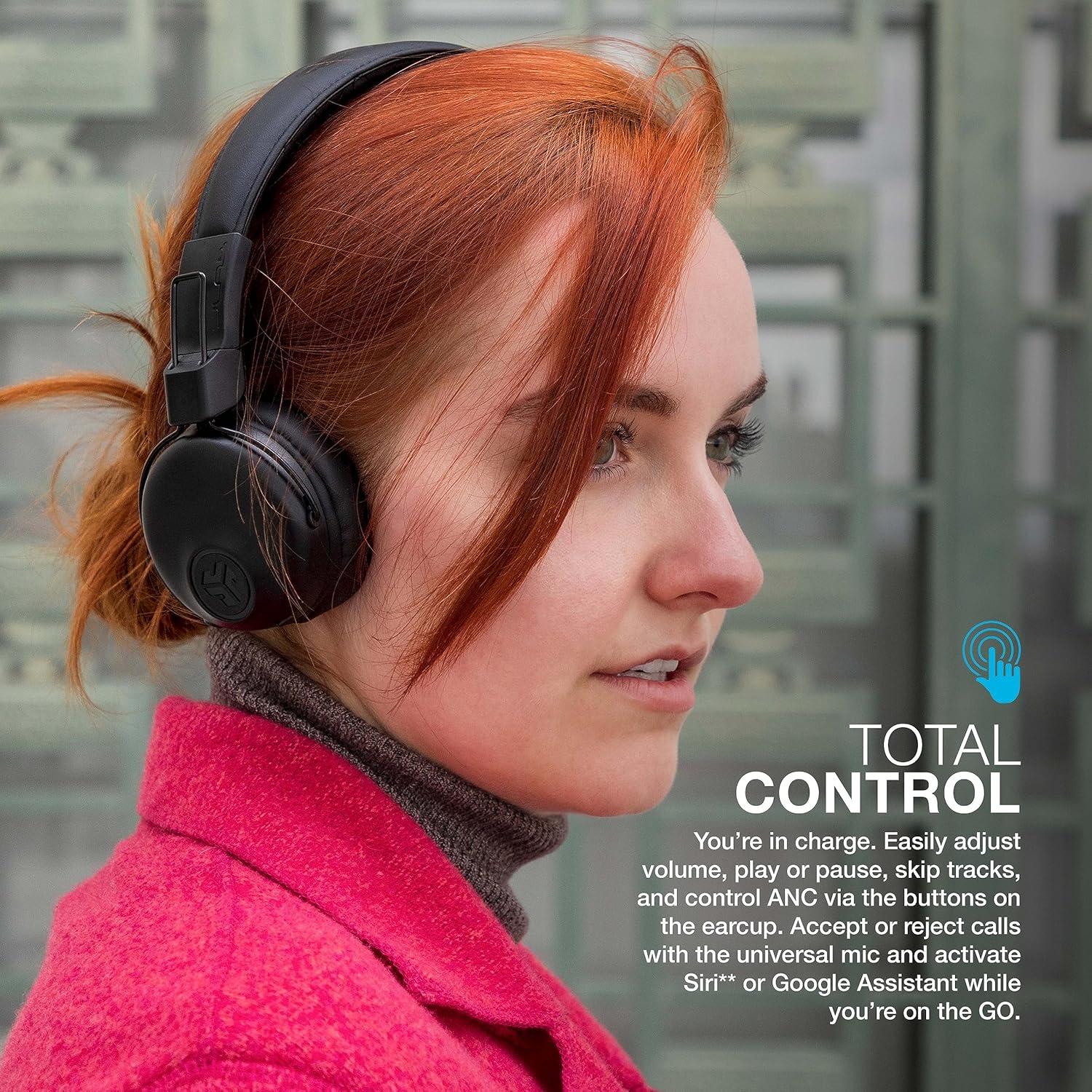 imageJLab Studio ANC OnEar Wireless Headphones Black 34 Hour Bluetooth 5 Playtime 28 Hour with Active Noise Cancellation EQ3 Custom Sound UltraPlush Faux Leather ampamp Cloud Foam CushionsBlack