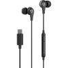 imageJLab JBuds Pro Signature Wired Earbuds USBC Connection Music Controls Universal Mic Custom Fit with Cush Fins Black