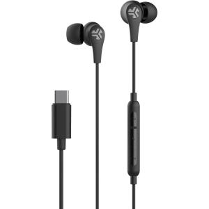 imageJLab JBuds Pro Signature Wired Earbuds USBC Connection Music Controls Universal Mic Custom Fit with Cush Fins Black