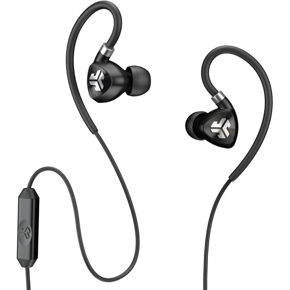 imageJLab Audio Fit2 Sport Wired Earbuds  Sport Fit with Customizable Memory Wire Earhook  IPX5 Waterproof ampamp Sweatproof  C3 Sound with Titanium Drivers  Black