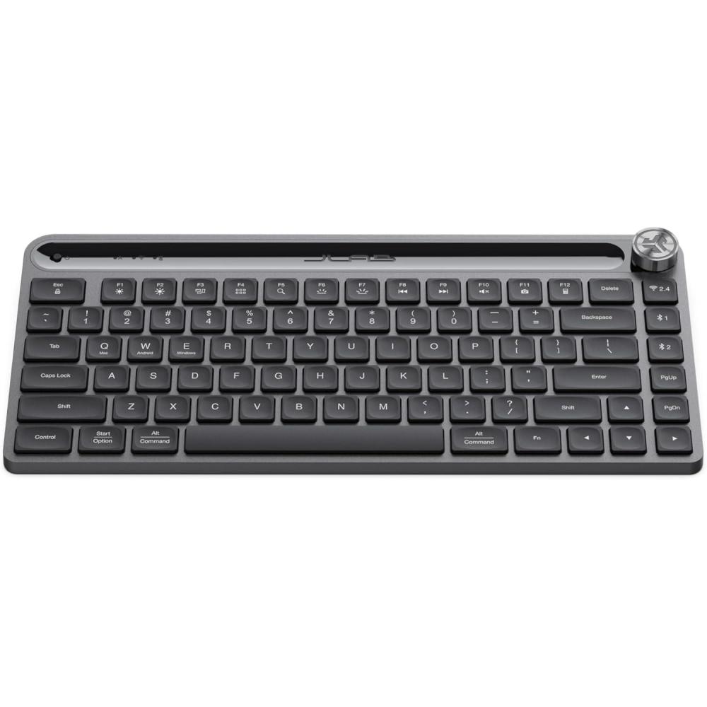imageJLab Epic Mini Wireless Keyboard Black 108 Keys Connect Via Bluetooth or USB Wireless Dongle MultiDevice Toggle Soft Touch Keys Smart Media Knob Custom User Profiles Rechargeable 1 Pack