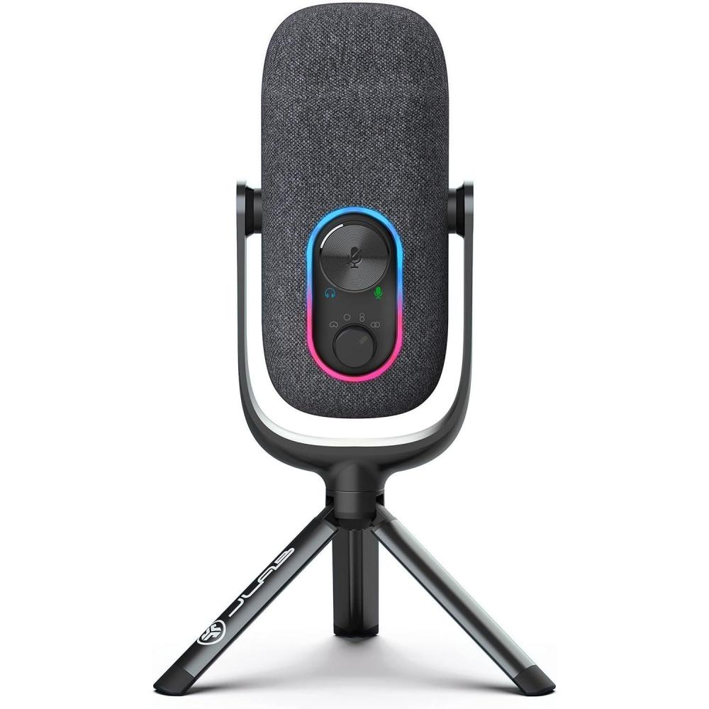 imageJLab Epic Talk USB Gaming Streaming Microphone White USBC Output Cardioid Omni Stereo BiDirectional 192k Sample Rate Volume Control Gain Control and Quick Mute 35mm AUX Plug and PlayBlack