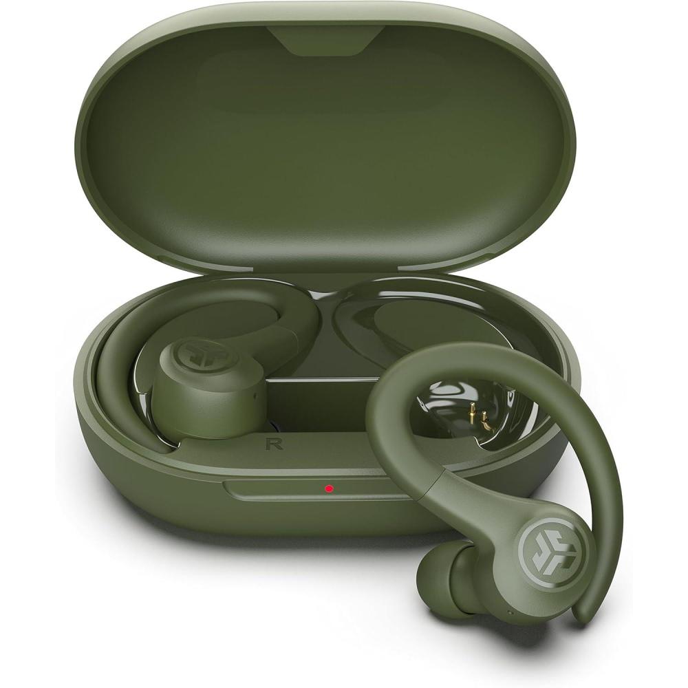 imageJLab Go Sport Wireless Workout Earbuds Featuring C3 Clear Calling Secure Earhook Sport Design 35 Hour Bluetooth Playtime and 3 EQ Sound Settings GraphiteGreen