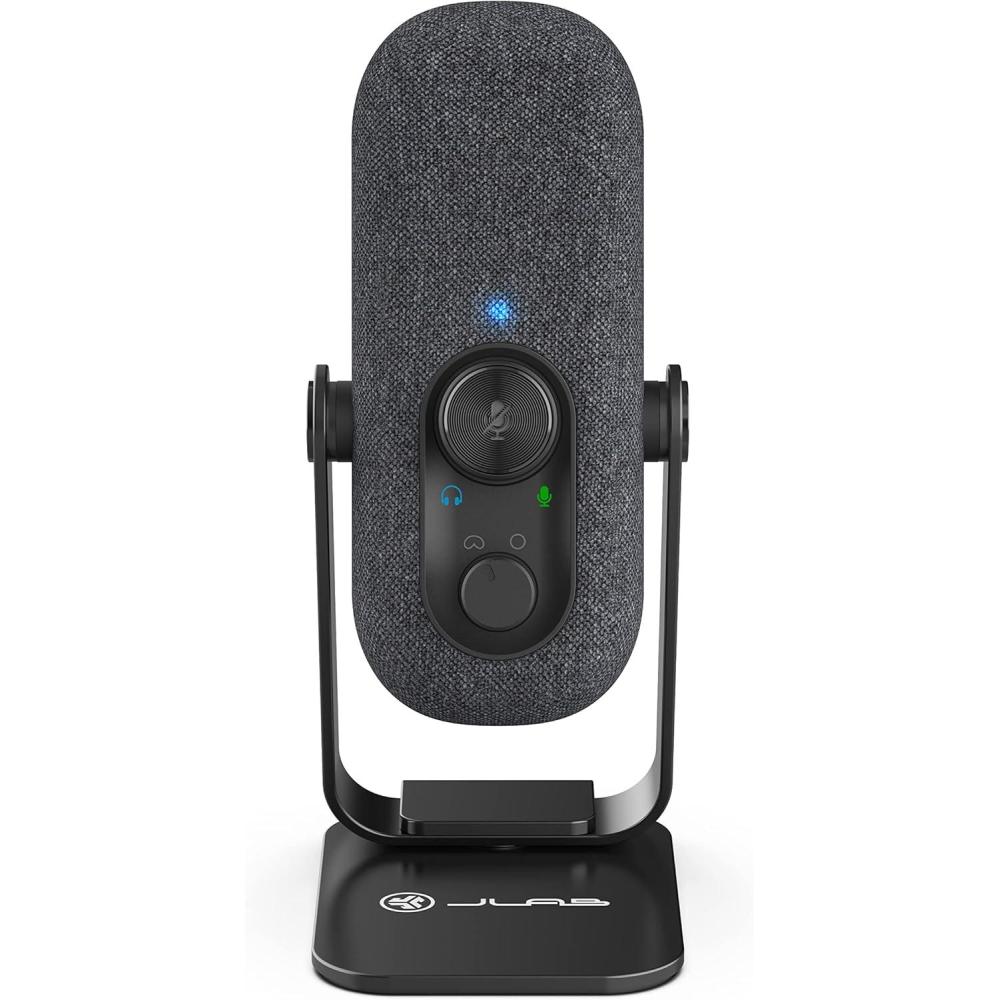 imageJLab Go Talk USB Gaming Streaming Microphone White USBC Output Cardioid Omnidirectional 96k Sample Rate 20Hz 20kHz Frequency Response Volume Control and Quick Mute 35mm AUX Plug and PlayBlack