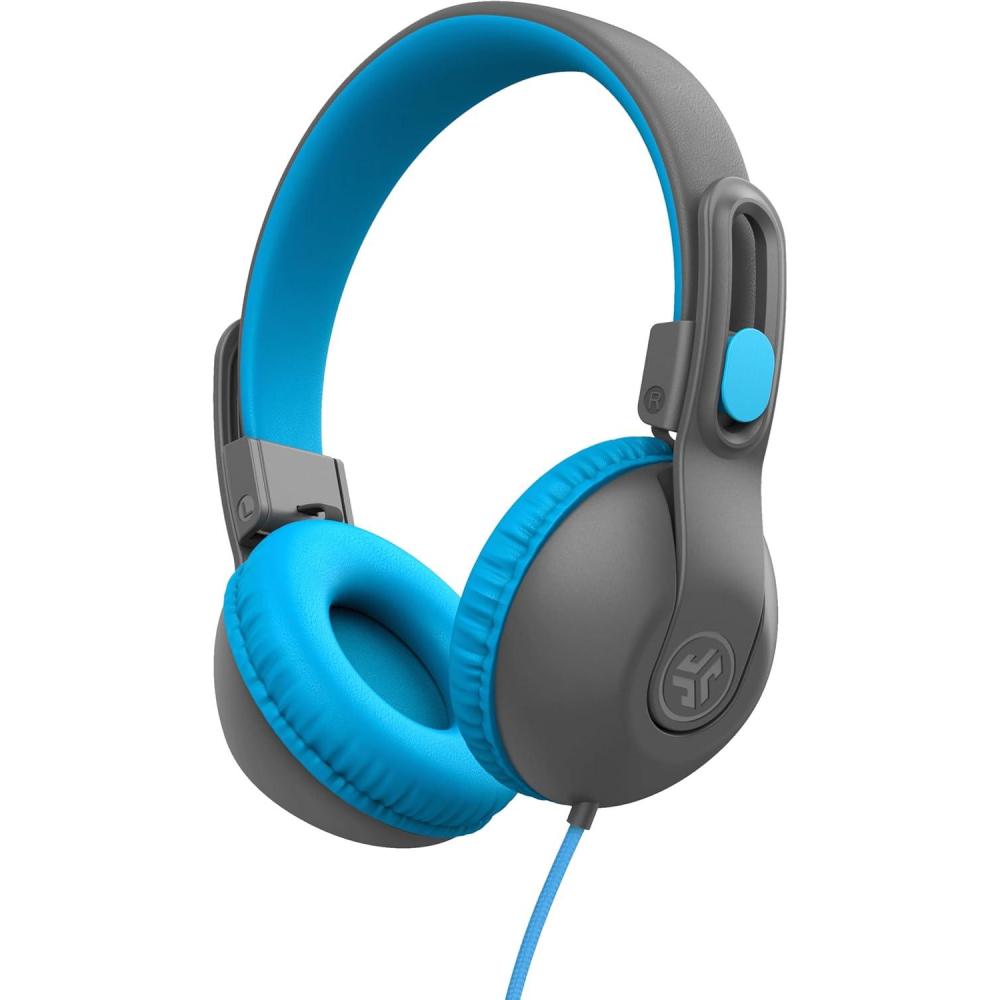 imageJLab JBuddies Studio 2 OnEar Kids Wired Headphones GreyBlue Toddler Headphones Kid Safe Studio Volume Safe Volume Limiter Folding Adjustable Noise Isolation with Mic
