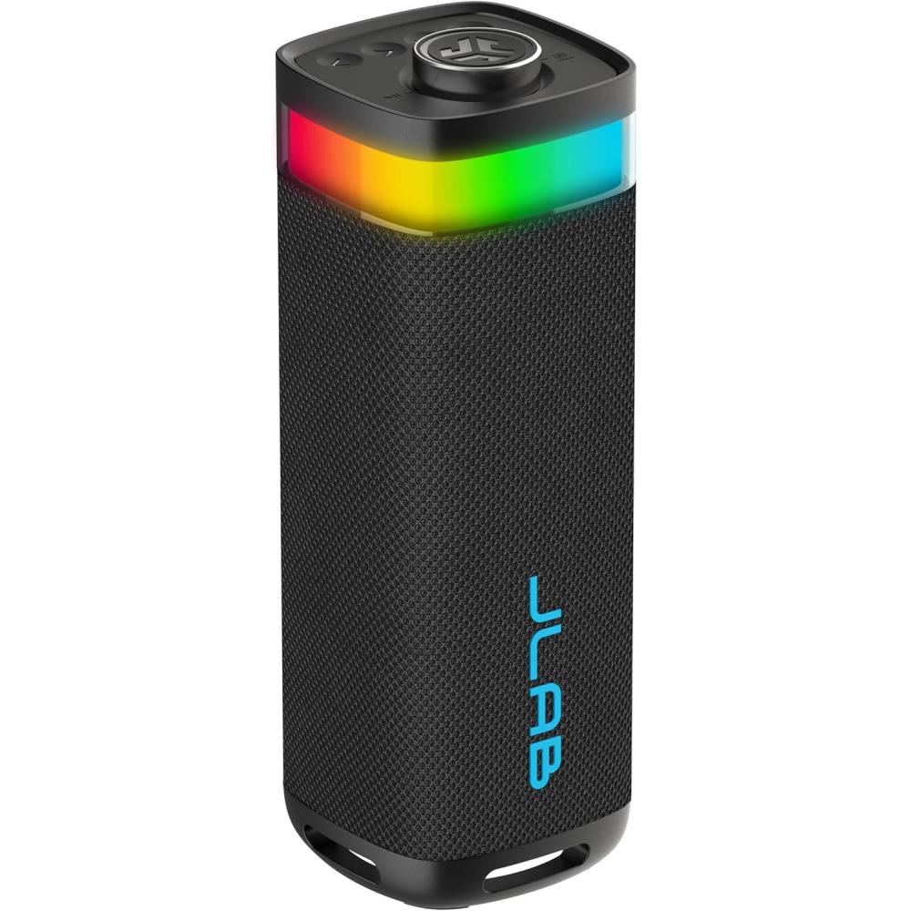 imageJLab JBuds Party Portable Bluetooth Speaker 2 FullRange Drivers  2 Passive Woofers IP56 Waterproof 12 Hours Playtime Connect Multiple Speakers Custom Sound  RGB Lighting via App BlackBlack