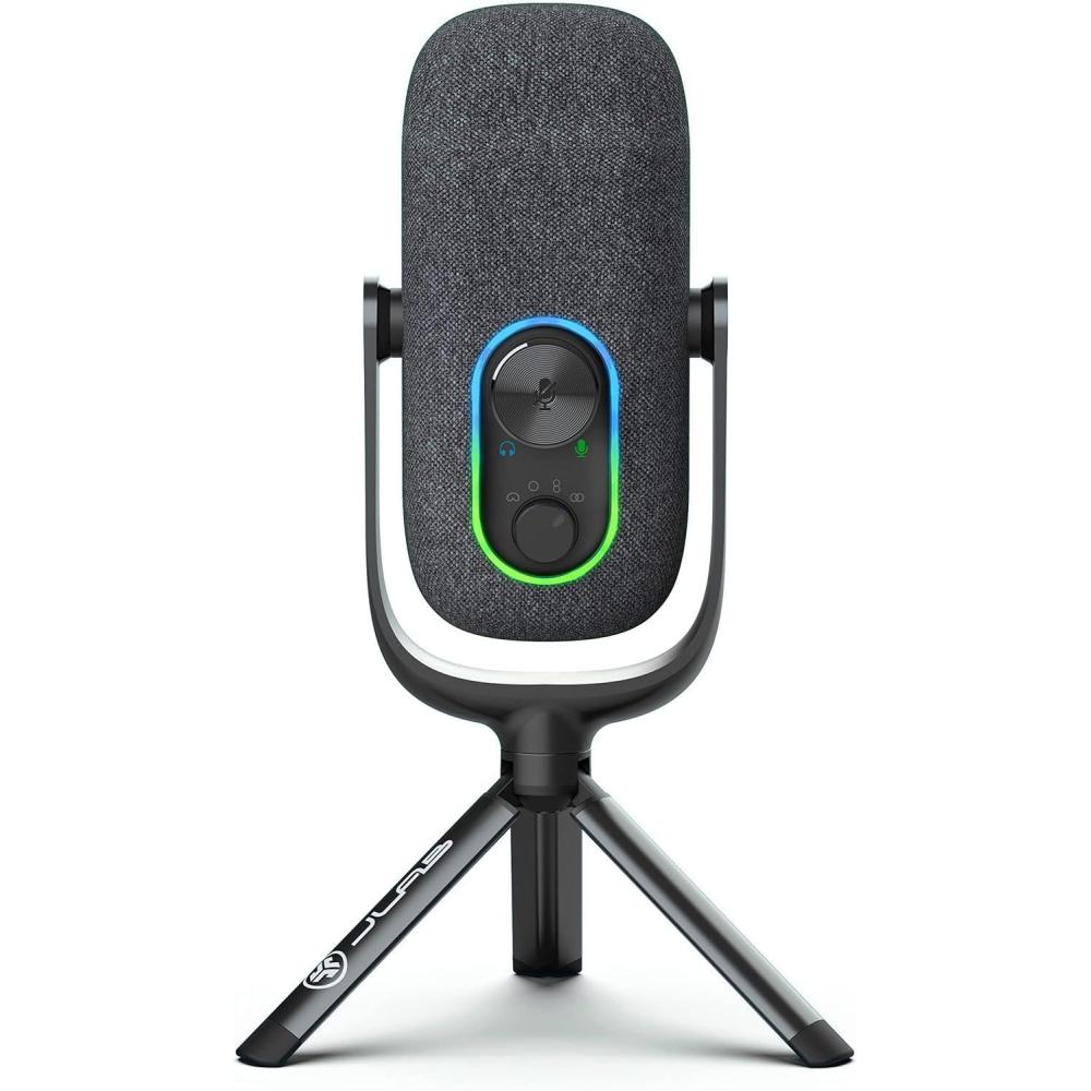imageJLab JBuds Talk USB Gaming Streaming Microphone White USBC Output Cardioid Omni Stereo BiDirectional 96k Sample Rate Volume Control Gain Control and Quick Mute 35mm AUX Plug and PlayBlack