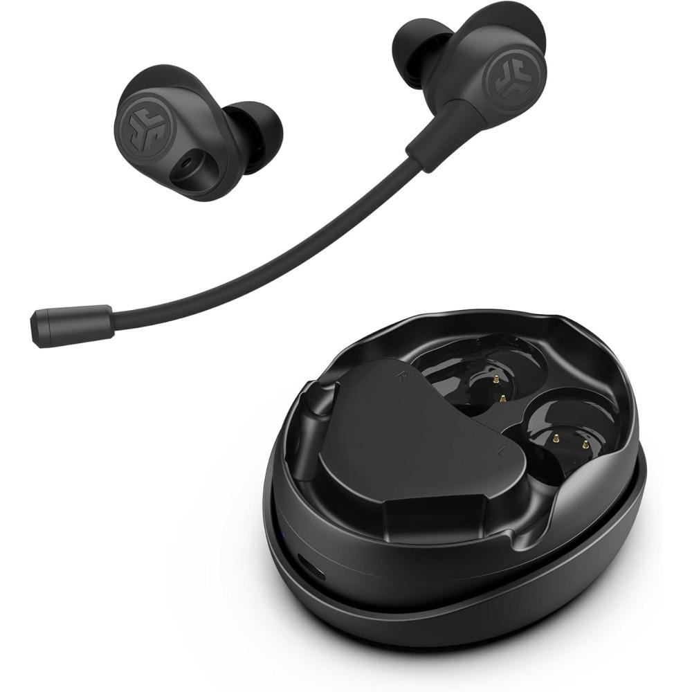 imageJLab Work Buds inEar True Wireless Headset with Detachable NoiseCanceling Boom Mic Black Long 55 Total Hours Playtime Bluetooth Multipoint USBC Charging Dock