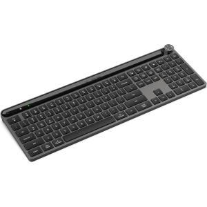 imageJLab Epic Wireless Keyboard Black 108 Keys Connect Via Bluetooth or USB Wireless Dongle MultiDevice Toggle Soft Touch Keys Smart Media Knob Custom User Profiles Rechargeable 1 Pack1 Pack