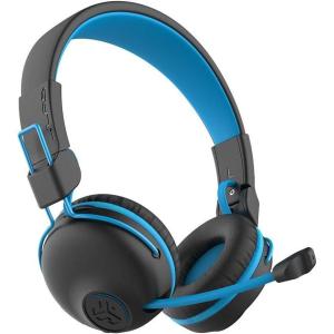 imageJLab JBuddies Play Gaming Wireless Kids Headset Blue 22 Hour Bluetooth 5 Playtime 60ms SuperLow Latency for Mobile Gameplay Retractable Boom Mic AUX Cord Compatible wGaming ConsolesBlue