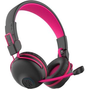 imageJLab JBuddies Play Gaming Wireless Kids Headset Blue 22 Hour Bluetooth 5 Playtime 60ms SuperLow Latency for Mobile Gameplay Retractable Boom Mic AUX Cord Compatible wGaming ConsolesPink