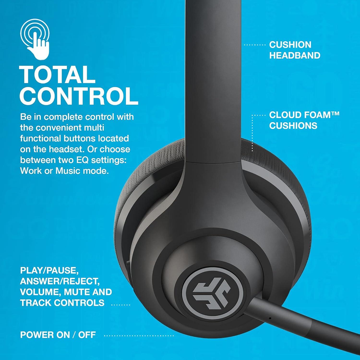 imageJLab Go Work Wireless Bluetooth or Wired Office Headphones with Boom Mic Headset RenewedOnEar