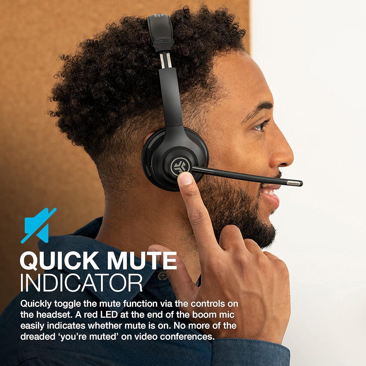 imageJLab Go Work Wireless Bluetooth or Wired Office Headphones with Boom Mic Headset RenewedOnEar