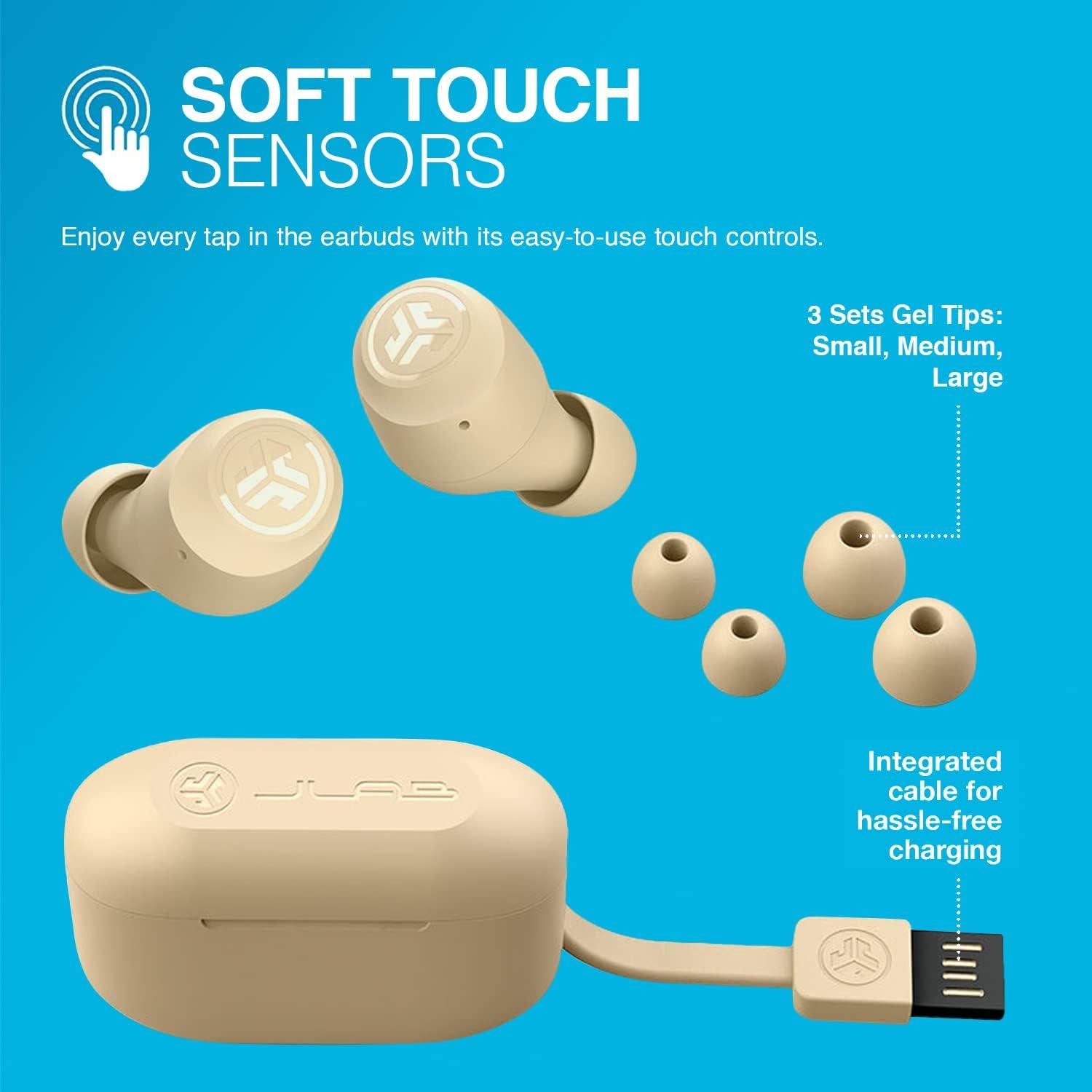 imageJLab Go Air Tones True Wireless Earbuds Designed with Auto On and Connect Touch Controls 32 Hours Bluetooth Playtime EQ3 Sound and Dual Connect Natural Earthtone Color 155 N