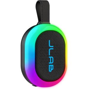 imageJLab Pop Party Portable Bluetooth Speaker Mulberry 8 Hours of Playtime IP55 Waterproofing Detachable Loop Handle Customizable RGB LED Lighting Lab Sync Up to 100 Speakers Custom Sound inAppMidnight Black